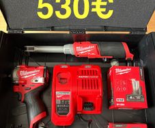 Milwaukee. Impact 3/8. Ratchet 3/8. Battery 2 ah M12 / Battery 6ah M12. Fast charger