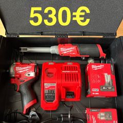 Milwaukee. Impact 3/8. Ratchet 3/8. Battery 2 ah M12 / Battery 6ah M12. Fast charger
