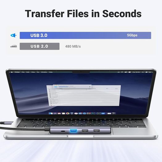 C Hub, Revodok 5-in-1 USB Hub for Laptops, 4K HDMI to USB-C Adapter, 100W PD, 3 USB-A Data Ports, Aluminum Compact Multiport Adapter for MacBook Air/Pro, HP, Dell, iPad, Galaxy Dex