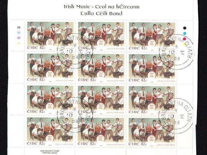2008 Ireland Irish Music 82c Tulla Ceili Band Commemorative Stamps Sheetlet Plate 1B1B1B1B Fine CDS Used with Dublin cancel of 26th June 2009 (First day of issue)