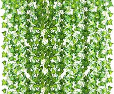 FREE EXPRESS SHIPPING 12 Pack Artificial Ivy Fake Vines for Bedroom Aesthetic, 84 Feet, Greenery Leaves UV Resistant, Hanging Plant Decoration for Wedding, Party, Garden, Office, Wall. Vine Garland
