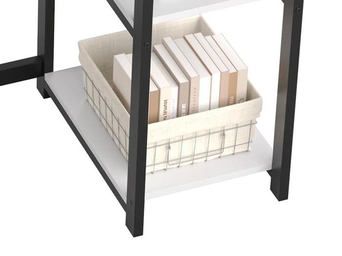 Computer Desk with Full Monitor Stand,120 cm Home Office Desk with Reversible Storage Shelves,Small Study Desk with Headphone Hook and Cup Holder,White