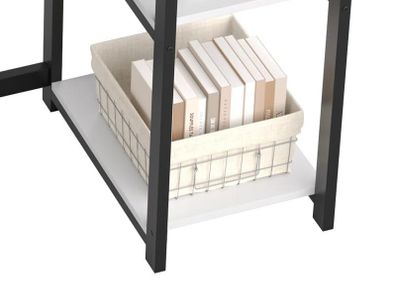 Computer Desk with Full Monitor Stand,120 cm Home Office Desk with Reversible Storage Shelves,Small Study Desk with Headphone Hook and Cup Holder,White
