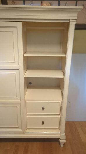 French Style Solid Wood Wardrobe & Chest Combination - Sliding Door, 8 Drawers, Shelving - Cream