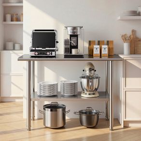 Stainless Steel Food Prep Table Workstation with Adjustable Undershelf  6 x 122 cm