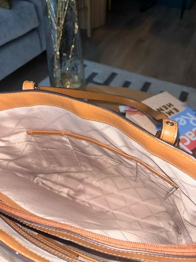 Michael Kors Tote Bag - Like New - Vanilla MK Logo & Tan Leather - Large