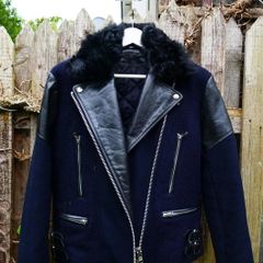 Victoria Beckham, navy black, leather, material Ladies Jacket