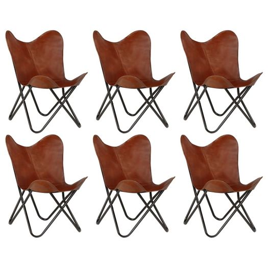 Butterfly Chairs 6 pcs Brown Kids Size Real Leather