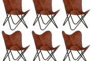 Butterfly Chairs 6 pcs Brown Kids Size Real Leather