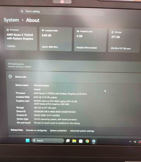 Lenovo IdeaPad 15ARH17 RTX 4050 / Ryzen 5 Gaming Laptop