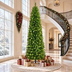 8FT/2.4m Slim Pre-Lit Artificial Pencil Christmas Tree with Lights