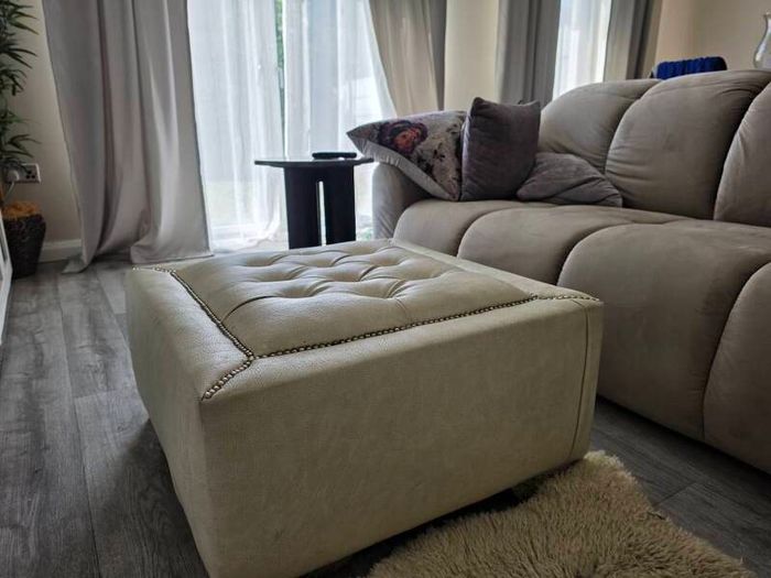 Cream Leather Custom Stud Ottoman Coffee table