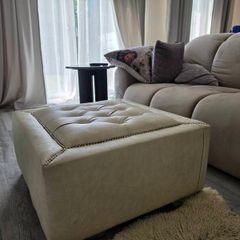 Cream Leather Custom Stud Ottoman Coffee table