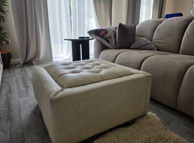 Cream Leather Custom Stud Ottoman Coffee table