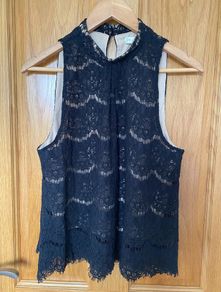 Womens  Love Fire Black Floral Lace Sleeveless Top Blouse