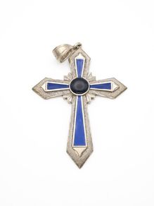Ridiculously Large Enameled Silver Cross Pendant