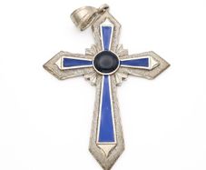 Ridiculously Large Enameled Silver Cross Pendant