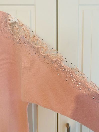 QUIZ knit lace shoulder diamante jumper