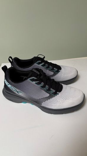 Skechers mens GO WALK Hahn sneakers trainers runners Size 43 UK9.5 BNWT grey black teal no-tie laces