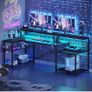 181CM L-Shaped Gaming Desk with RGB LED Lights, Power Outlets, USB Ports, Carbon Fibre Surface Image 9