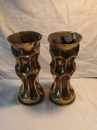 Matching Pair of German WW1 7.7 cms Trench Art Vases
