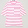 COS Boxy Striped Cotton Crewneck T-Shirt with Pocket Pink & White Size S Image 2