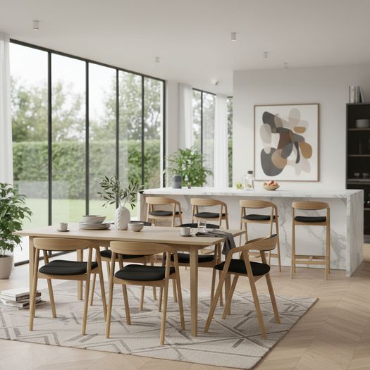 Nordic Oak Embrace Bar Stool with Curved Backrest and Armrests