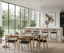 Nordic Oak Embrace Bar Stool with Curved Backrest and Armrests