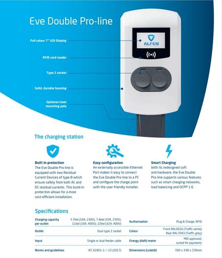 7.4kW EV Charger - Alfen Eve Double Pro Line (Single-phase)