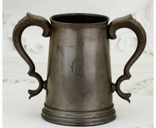 Antique 19th Century Pewter Tankard Glass Bottom
