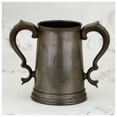 Antique 19th Century Pewter Tankard Glass Bottom