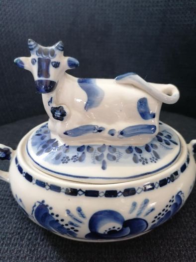 Gzhel Cow Sugar Bowl