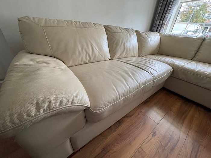 Cream leather left hand corner Sofa