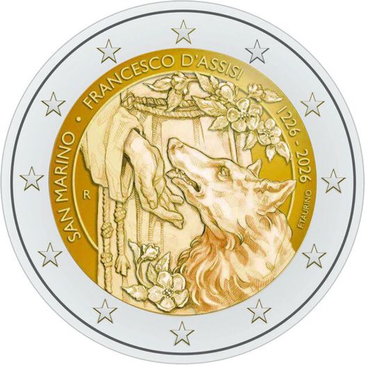 San Marino 2 Euro Commemorative Coin 2026 - 800th Anniversary of the Death of Francis of Assisi  BU. Coincard.