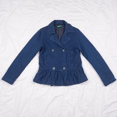 United Colors of Benetton Navy Blue Double Breasted Peplum Denim Jacket age 11-12/8UK/36EU