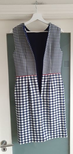 PRECIS navy white red shift dress with pockets Sz 10 UK