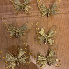 6 Large Gold Butterflies