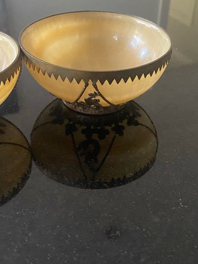 Pair of  beautiful Minnie Peters polished stone and  gilt metal matching dishes