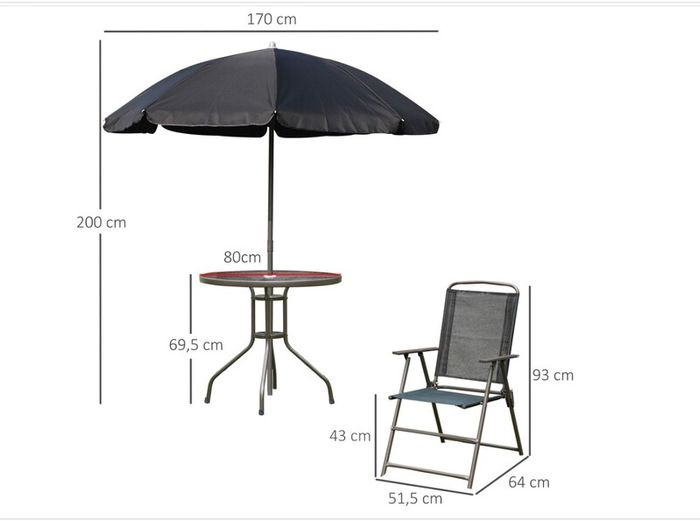 Garden Furniture Set  Table, 4 Chairs & Parasol
