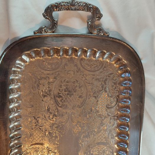 Vintage Silver Plated Butlers Serving Tray Platter Claw Footed 24 inch x 12 inch Leonard English