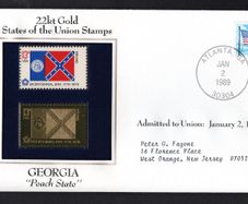 1988 USA Georgia "Peach State" 22kt Gold Replica of the 1976 United States Flag Stamps showing 25c US flag definitive tied Atlanta, Georgia (state capital) illustrated cover