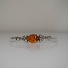 925 Sterling Silver Celtic Knot Bangle with Baltic Amber