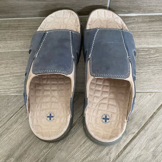 Vintage Dr Martens 8B10 Blue Nubuck Leather Slides Sandals Chunky Y2K 90s Size UK7