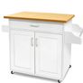 Kitchen Island Trolley Mobile  White with Wooden Worktop Image 2
