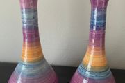 Set of Two beautiful tall coloured ceramic signed candle holders