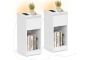 Set of 2 LED Bedside Tables with USB Charging Ports  White