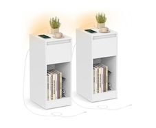 Set of 2 LED Bedside Tables with USB Charging Ports  White
