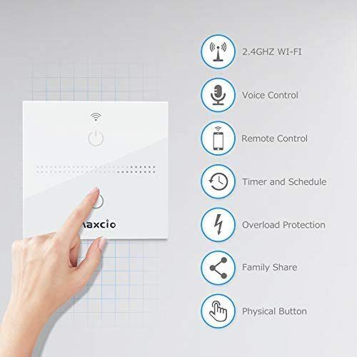 Smart WiFi Light Switch, Maxcio Alexa Smart Wall Light Switch 1Gang 1Way, Alexa Google Home Control, Smartlife APP Control, Timer/Schedule,Neutral Wire Required,Switch-1 Gang)