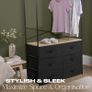 Brooklyn 6 Chest of Drawers Fabric Cabinet with Hanging Rail, Storage Unit Organizer Stylish Sturdy Frame 6 Canvas Drawers For Bedroom Closets Office, Black Image 5
