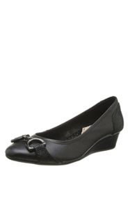 Hush Puppies Candid Pump Bit Black Leather Wedge Shoes UK3 EU36 New Boxed  CAN POST